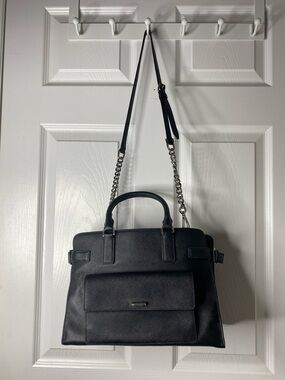 Michael Kors Black Saffiano Leather Top-Handle Shoulder Bag with Chain Strap